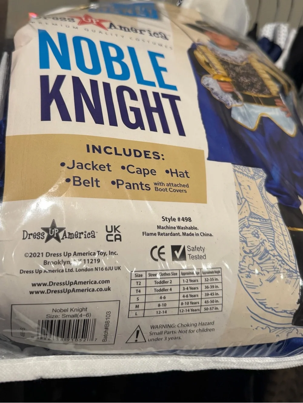 Dress Up America Noble Knight kids costume size Small (4-6 years old) like new